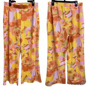 Charmed Hearts Wide Leg Retro Hippie Tropical Print Pants Size XL